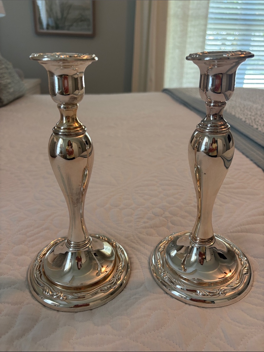 Oneida Silver Tone Decorative Candlestick Pair -